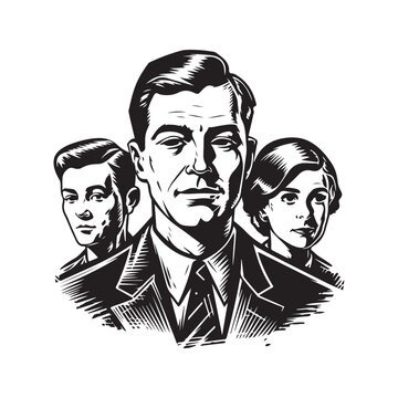 recommend clip art: family reformation, vintage logo line art concept black and white color, hand drawn illustration