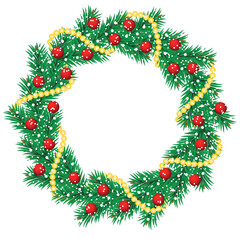 Christmas pine garland decorated with red ball