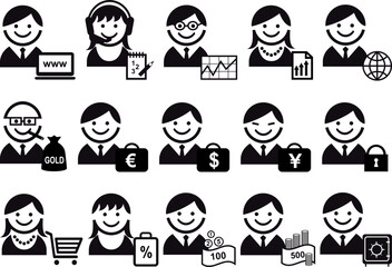 business people with financial objects, vector icon set