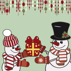 Retro Christmas card with a snowmen.