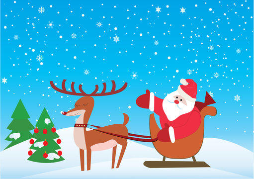 vector holiday background with santa and rudolf