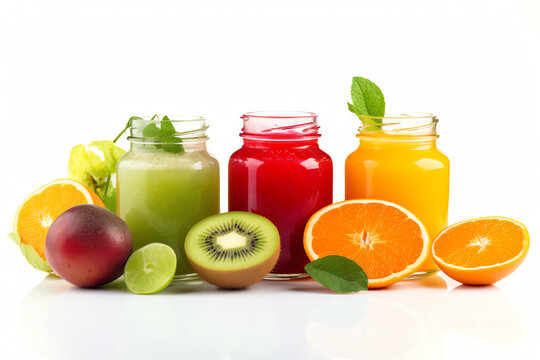 detox juice with ingredients isolated on white background - generative ai