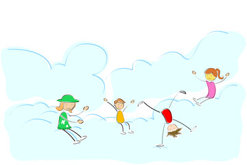 illustration of kids playing on cloud