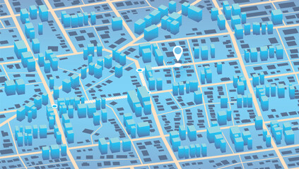 Fototapeta na wymiar 3D Modern isometric city map with living buildings, skyscrapers, streets, transport and Street roads and location. Clean infographic design template. Detailed map. Vector illustration for navigation.