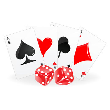 illustration of playing card with dice on white background