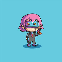 Cute cyberpunk little girl high contrast design illustration