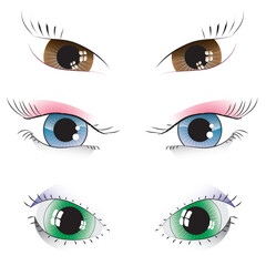 set of vector drawn eyes of different forms of color