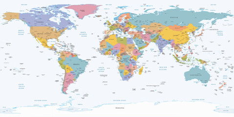 Naklejka na ściany i meble Political simple world map Equirectangular projection