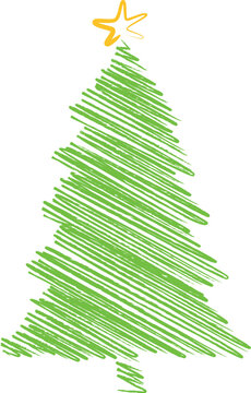 green christmas tree scribble drawing, vector background