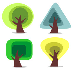 Four trees set isolated on a white background.