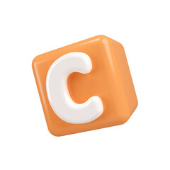 3d Orange C block wasps. minimal school icon. isolated on background, icon symbol clipping path. 3d render illustration