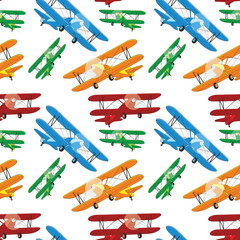 fully editable vector illustration seamless pattern of colored airplaners