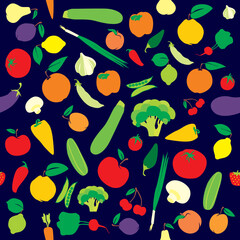 fully editable vector seamless pattern fruits and vegetables