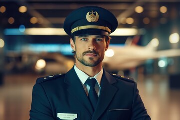 Obraz premium Portrait pilot standing confident AI Generative