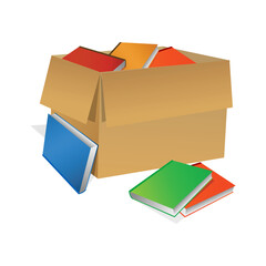 illustration of books in box on white background