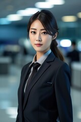 Portrait beautiful stewardess standing confident AI Generative
