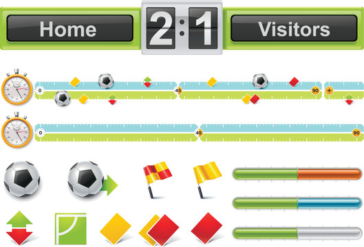 Set of soccer related design elements and icons for game reviewing graphic