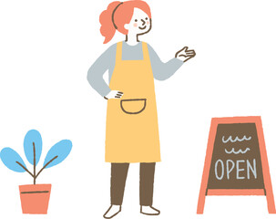 お店のOPENを案内する女性店員_色
