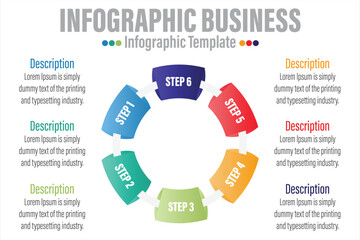 Business infographics. Circle with Six 6 Steps, Six 6 option, Six 6 parts, arrows. Vector template