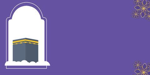 Eid Al Adha Islamic Template the celebration of Muslim flat illustration Style. With Kaaba, lantern, mosque, camel, goat illustration