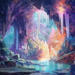 Light cave with colorful crystals