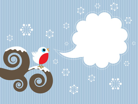 Cute Christmas background with robin and blank speech bubble