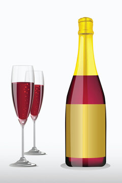 illustration of wine glass with bottle
