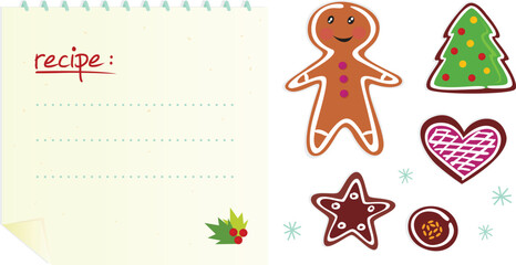 Christmas dessert icon set - Ginger bread, star shaped cookie, heart cookie, christmas tree cookie etc. Vector Illustration.