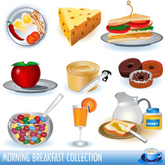 A  collection of different colored breakfast icons.