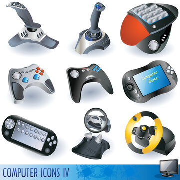 A collection of computer icons, gaming devices.