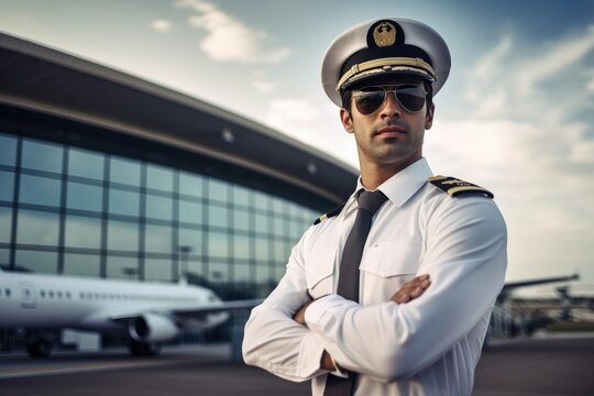 Portrait pilot standing confident with light exposure AI Generative