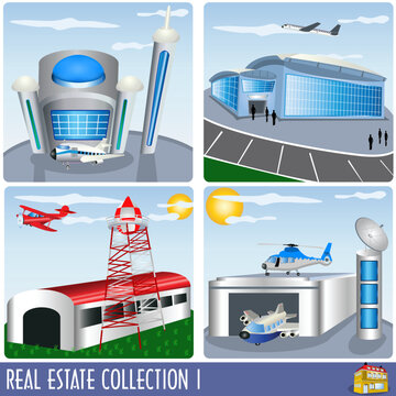 Real Estate collection 1, airport and aircraft hanger illustrations