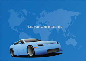 Blue cover for brochure with Earth, car images.