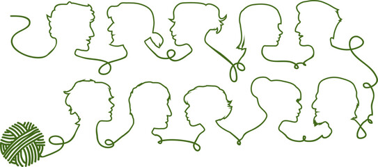 Vector illustration of communicating people silhouettes made of threads