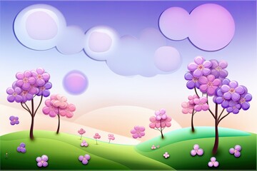 Fototapeta na wymiar scenic landscape featuring vibrant flowers and fluffy clouds Generative AI