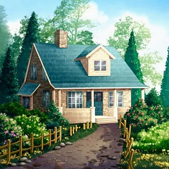 Illustration of a house in the village