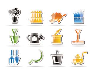 Garden and gardening tools icons - vector icon set