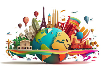 world travel concept drawing On white background with clipping path. generative AI