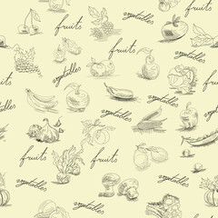 Seamless wallpaper with fruits and vegetables