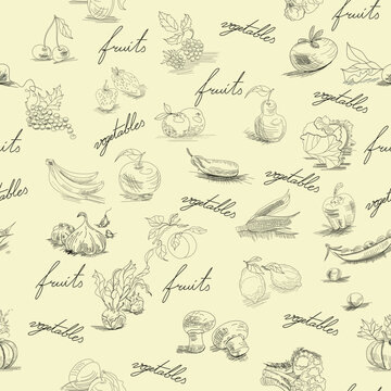 Seamless wallpaper with fruits and vegetables