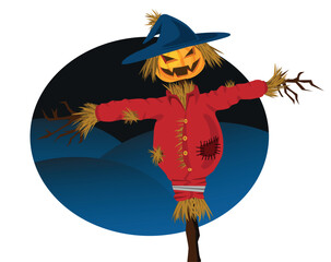 halloween scarecrow illustration, with evil grin.