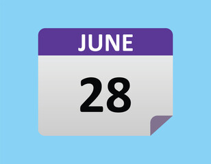 28th June calendar icon. June 28 calendar Date month icon vector illustrator.