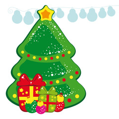 Christmas background - Christmas tree and presents.