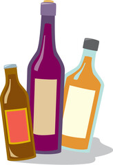 Three common types of alcoholic beverages sold in liquor stores. Bottles can be separated individually using vector editing software.