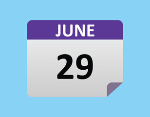 29th June calendar icon. June 29 calendar Date Month icon vector illustrator.
