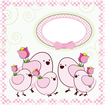 Mother's Day. Background with cartoon birds. Vector..