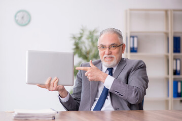 Old male employee working in the office