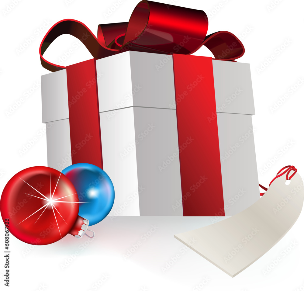 Canvas Prints illustration of a gift box and christmas baubles, depicting a seasonal gift