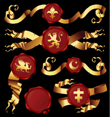 set of gold ribbons with heraldic seales,this  illustration may be useful  as designer work