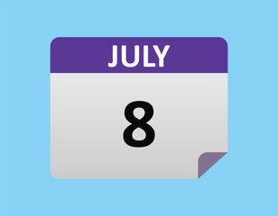 8th July calendar icon. Calendar template for the days of July.